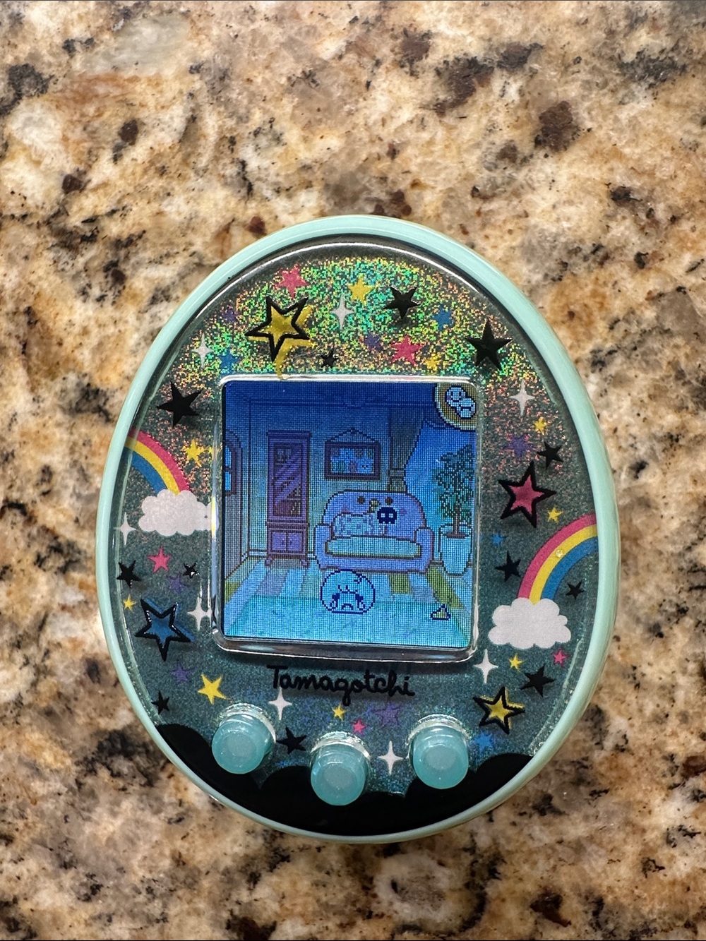 Tamagotchi On Magic Green Virtual Pet - Mint Rainbow Star Design